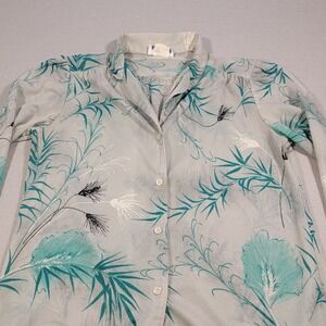 Vintage 70s Floral Blouse Ship n Shore Sheer Nylon‎ Polyester Button Front Small